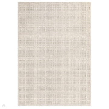 Thatch Modern Plain Geometric Grid Hand-Woven Textured Hi-Lo Ribbed Loop Pile Low-Profile Wool-Blend Ecru Ivory Rug-Asiatic Carpets-Rug Love - The Most Loved Rug Store